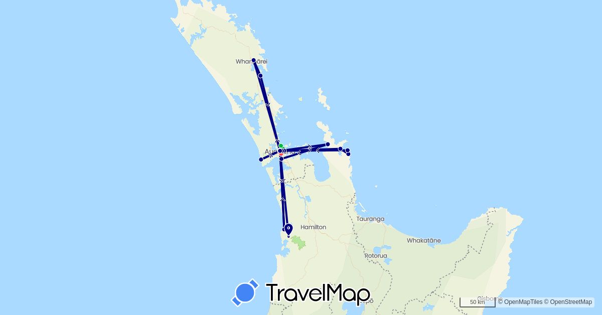 TravelMap itinerary: driving, bus, hiking in New Zealand (Oceania)